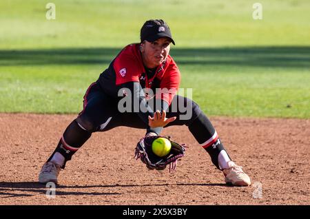 May 10 2024 Palo Alto CA U.S.A. Utah infielder Aliya Belarde (23)makes an infield play during the NCAA Pac 12 Softball Tournament semi-final G1 between Utah Utes and the Stanford Cardinal. Utah beat Stanford 2-1 at Boyd & Jill Smith Family Stadium Palo Alto Calif. Thurman James/CSM Stock Photo