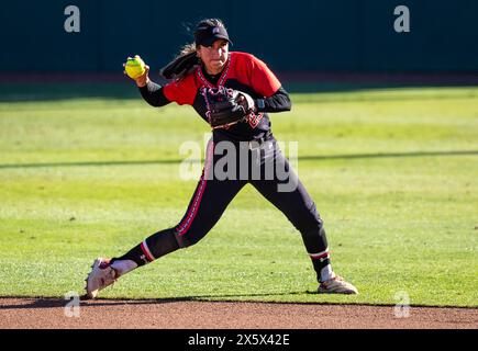 May 10 2024 Palo Alto CA U.S.A. Utah infielder Aliya Belarde (23)throws to first base during the NCAA Pac 12 Softball Tournament semi-final G1 between Utah Utes and the Stanford Cardinal. Utah beat Stanford 2-1 at Boyd & Jill Smith Family Stadium Palo Alto Calif. Thurman James/CSM Stock Photo