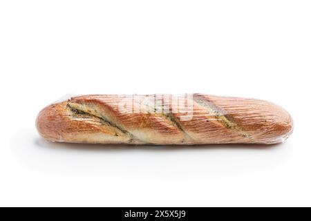 Packed french baguette white bread isolated on white Stock Photo - Alamy