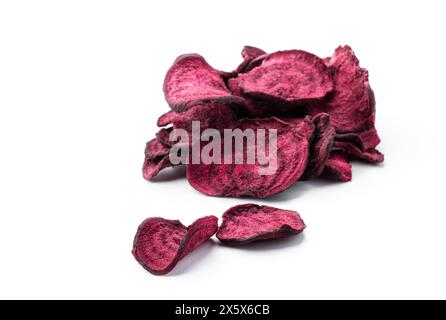 Dried  beetroot chips isolated on white background Stock Photo