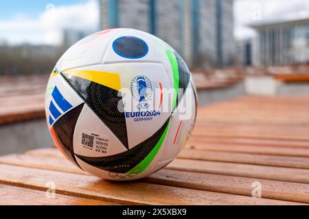 April 17, 2024, Berlin, Germany. The official ball of the European Football Championship 2024 Adidas EURO 24 Fussballliebe. Stock Photo
