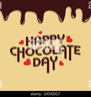 Chocolate Day hand drawn typography logo with heart shape chocolate vector on dark brawn background. Happy chocolate day template, banner, poster Stock Vector