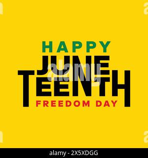 Happy Juneteenth freedom day black, green, yellow typography on yellow background. Juneteenth National Independence Day, is a federal holiday Stock Vector