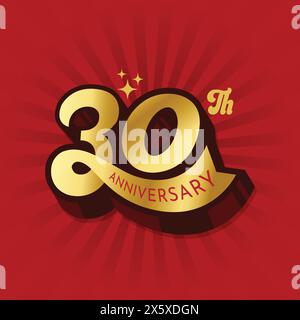 Gold color 30th anniversary logo for celebrate company or person 30 years birthday. Thirty years anniversary luxury logo on red color background. 50th Stock Vector