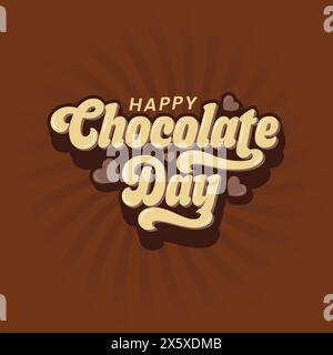 Chocolate Day hand drawn typography logo with heart shape chocolate vector on dark brawn background. Happy chocolate day template, banner, poster Stock Vector