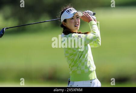 Clifton, NJ, USA. 11th May, 2024. Yealimi Noh of the United States watches her shot during the third round at the Cognizant Founders Cup at the Upper Montclair Country Club in Clifton, NJ. Mike Langish/CSM/Alamy Live News Stock Photo