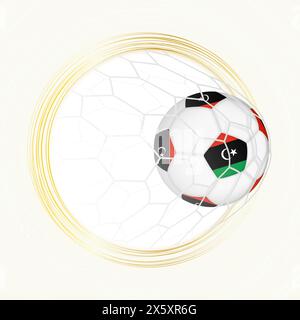 Football emblem with football ball with flag of Libya in net, scoring goal for Libya. Vector emblem. Stock Vector