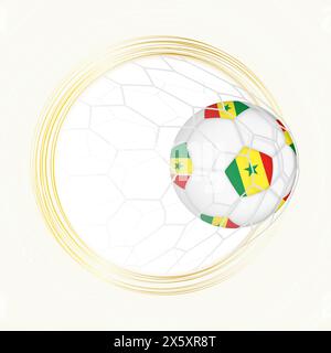 Football emblem with football ball with flag of Senegal in net, scoring goal for Senegal. Vector emblem. Stock Vector
