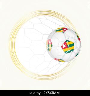 Football emblem with football ball with flag of Togo in net, scoring goal for Togo. Vector emblem. Stock Vector