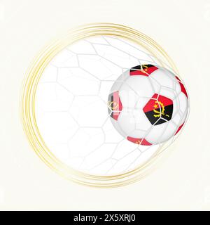 Football emblem with football ball with flag of Angola in net, scoring goal for Angola. Vector emblem. Stock Vector