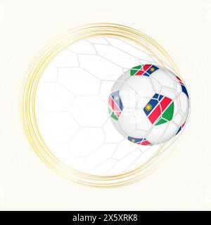 Football emblem with football ball with flag of Namibia in net, scoring goal for Namibia. Vector emblem. Stock Vector