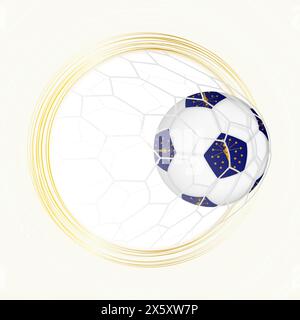 Football emblem with football ball with flag of Indiana in net, scoring goal for Indiana. Vector emblem. Stock Vector