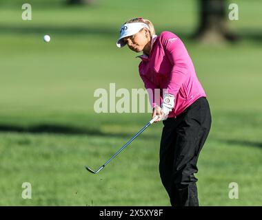 Clifton, NJ, USA. 11th May, 2024. Lindsey Weaver-Wright chips onto the green during the third round at the Cognizant Founders Cup at the Upper Montclair Country Club in Clifton, NJ. Mike Langish/CSM/Alamy Live News Stock Photo