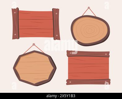 Set of Blank Hanging Wood Signboards for Copy Space Concept Clip Art Stock Vector
