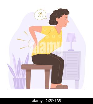 Senior Woman Feeling Back Pain on Waist Area for Healthcare Concept Illustration Stock Vector