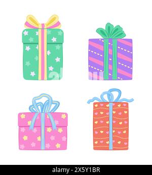 Set of Colorful Gift Boxes for Festive Concept Clip Art Stock Vector