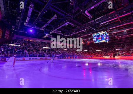 May 10th, 2024: Rochester Americans and Syracuse Crunch player stand during the national anthem. The Rochester Americans hosted the Syracuse Crunch in Game 5 of the American Hockey League Northeast Division Semifinals at Blue Cross Arena in Rochester, New York. (Jonathan Tenca/CSM) Stock Photo