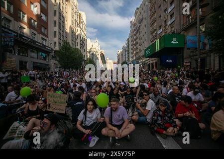 Madrid, Spain. 11th May, 2024. Crowds of people take part during the World Marijuana March. On the occasion of the celebration of the World Marijuana March, hundreds of people have protested in the center of Madrid against the strict regulations that continue to exist against the cultivation and possession of marijuana. This march has been taking place since 1999 and more than 700 cities around the world participate. (Photo by David Canales/SOPA Images/Sipa USA) Credit: Sipa USA/Alamy Live News Stock Photo