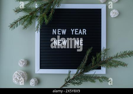 Motivational saying NEW YEAR NEW ME. Goals setting concept. Strategy for self development improvement. Inspirational Planning better healthier life. Visual motivation  Stock Photo