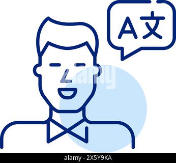 Bilingual person speaking several languages. Man and translation speech bubble. Pixel perfect, editable stroke vector icon Stock Vector