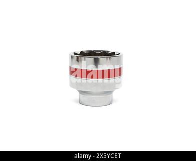chrome plated steel socket isolated Stock Photo