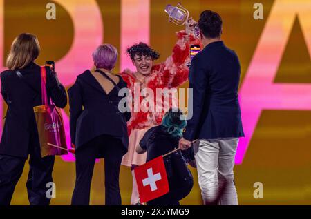 Malmo, Sweden. 12th May, 2024. Nemo from Switzerland celebrates after winning the final of the Eurovision Song Contest (ESC) 2024 with his song 'The Code'. In the world's biggest singing competition under the motto 'United By Music', 25 countries compete against each other in the final. Photo: Jens Büttner/dpa Credit: dpa picture alliance/Alamy Live News Stock Photo