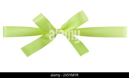 Light green ribbon with bow isolated on white background, template Stock Photo