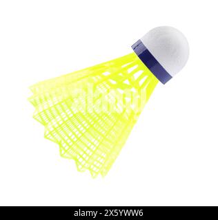 One yellow badminton shuttlecock isolated on white, Sports equipment Stock Photo