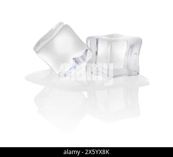 Melting crystal clear ice cubes isolated on white Stock Photo