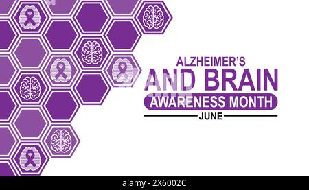 Alzheimer's And Brain awareness Month. June. Holiday concept. Template for background, banner, card, poster with text inscription. Stock Vector