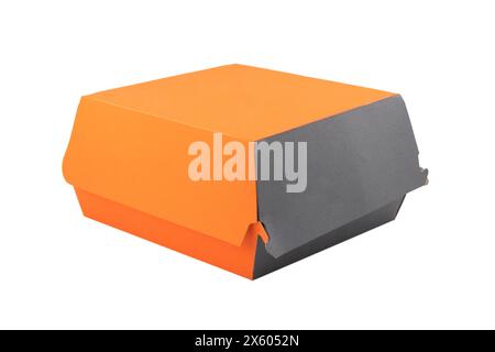 Closed blank disposable paper burger box isolated on white background Stock Photo