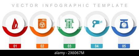Household appliances icon set, miscellaneous vector icons such as iron, dryer, coffee maker adn kitchen scale, modern design infographic template, web Stock Vector