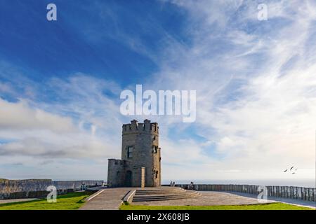 O'Brien's Tower on the edge of the Cliffs of Moher at the edge of the Atlantic Ocean, County Clare, Ireland. Stock Photo