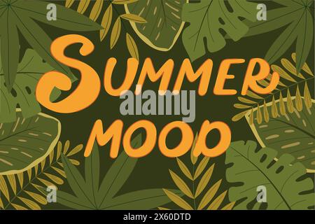 Summer mood concept design, rectangular illustration with exotic jungle leaves Stock Vector