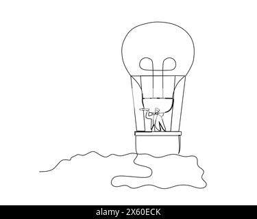 Continuous single one drawing businessman looking through binoculars at flying headlights. Business growth strategy concept. Stock Vector