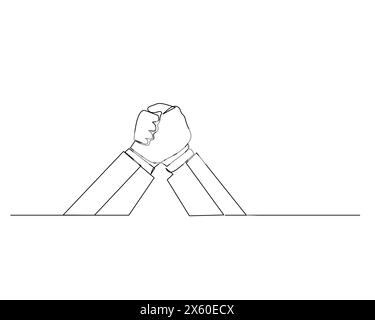 Continuous single one drawing two businessman's hands are arm wrestling. Business growth strategy concept. Design vector illustration Stock Vector