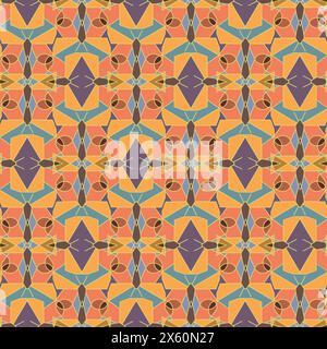 Seamless pattern, ornament of geometric figures of butterflies in combinatorics style in orange, purple, gold shades Stock Vector