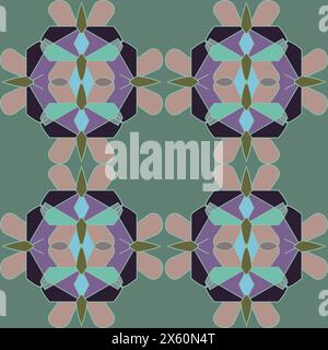 Seamless pattern, ornament of geometric figures of butterflies in combinatorics style on a green background Stock Vector