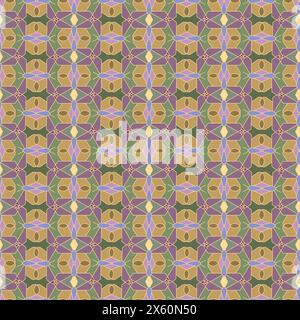 Seamless pattern, ornament of geometric figures of butterflies in combinatorics style in green, purple, gold shades Stock Vector