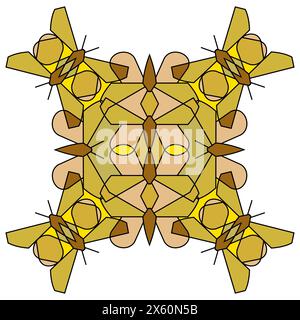 Ornament of geometric figures of butterflies in combinatorics style in gold colors, mandala on a white background Stock Vector