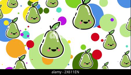 Image of colorful cartoon pears smiling on vibrant background Stock Photo