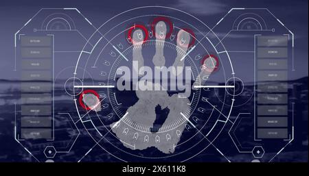 Image of data processing over biometric handprint Stock Photo