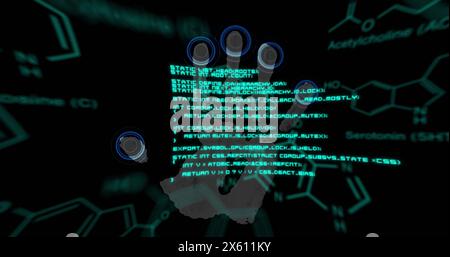Image of data processing over biometric handprint Stock Photo