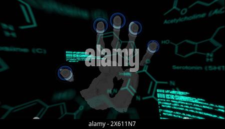 Image of data processing over biometric handprint Stock Photo
