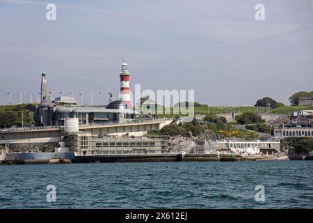 The art deco building at Tinside Lido on Plymouth Hoe is covered in scaffolding early summer for important renovation plus improvements. Stock Photo