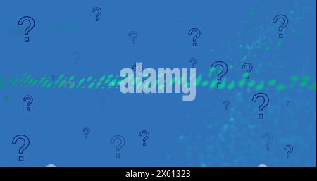 Image of financial data processing over question marks Stock Photo