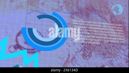 Image of financial data processing over world map Stock Photo