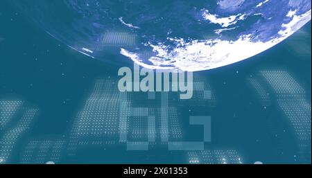 Image of 6g text and data processing over globe Stock Photo