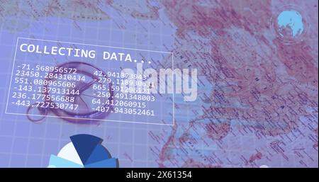 Image of financial data processing over world map Stock Photo