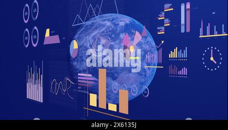 Image of financial data processing over globe Stock Photo